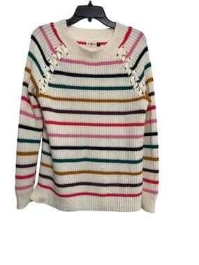 Striped Multicolor Sweater With Braided Accents XL